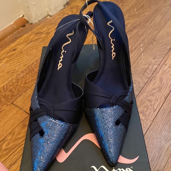 New Nina sequin blue heels pumps shoes with dust bag - Picture 2 of 8